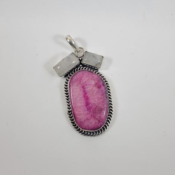 Ruby Zoisite Pendant – With Moonstone Accent + 20" Sterling Silver Chain - Picture 9 of 10